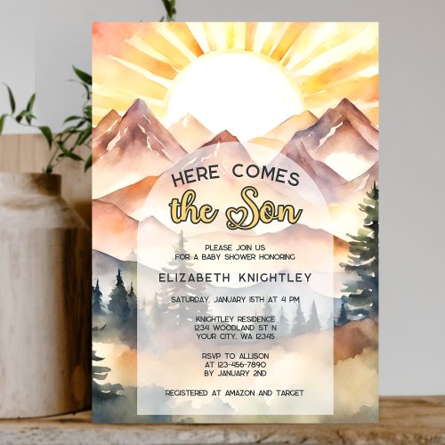 Here Comes the Son Nature Mountain Boy Baby Shower Invitation