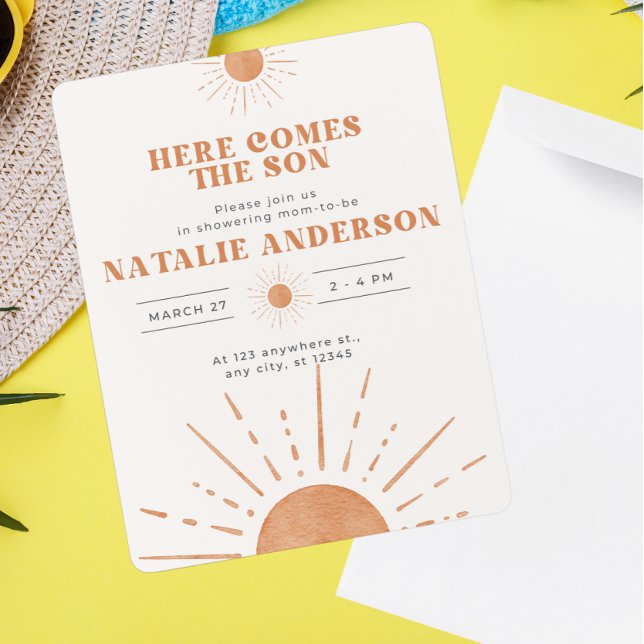 Here Comes the Son Orange Sunshine Baby Shower Invitation (Creator Uploaded)