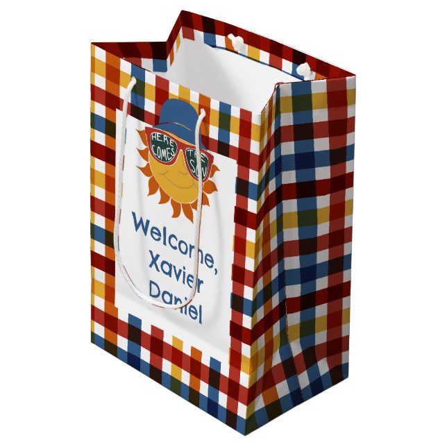 Here Comes the Son Plaid Baby Boy Medium Gift Bag (Front Angled)