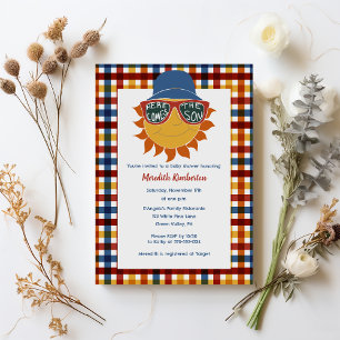 Here Comes the Son Plaid Baby Boy Shower Invitation