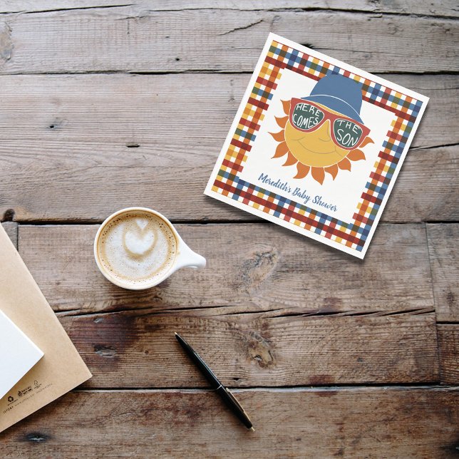 Here Comes the Son Plaid Baby Boy Shower Napkins (Creator Uploaded)