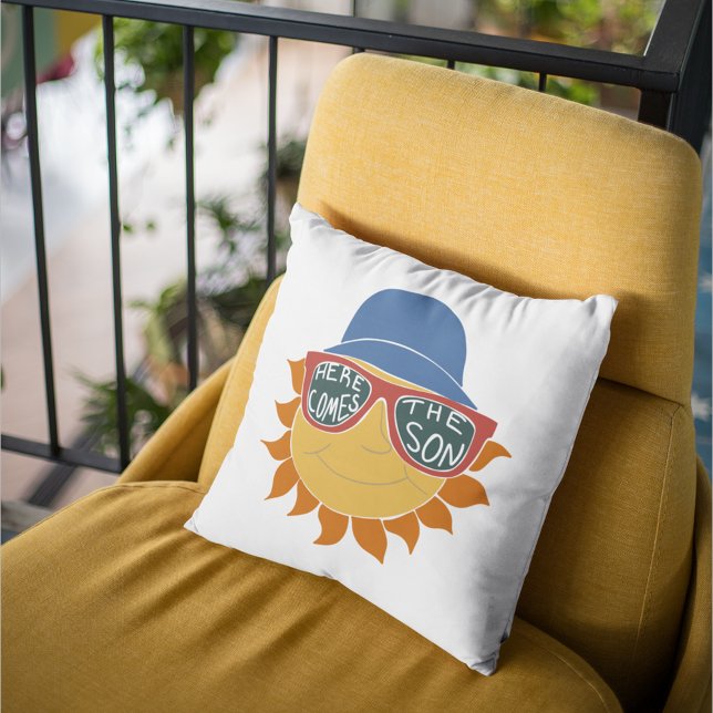 Here Comes the Son Plaid Baby Boy Shower Throw Pillow (Creator Uploaded)