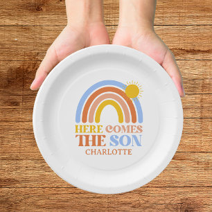 Here Comes The Son Rainbow Boy Baby Shower Paper Plates