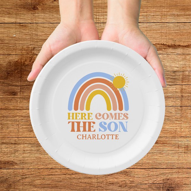 Here Comes The Son Rainbow Boy Baby Shower Paper Plates (Creator Uploaded)