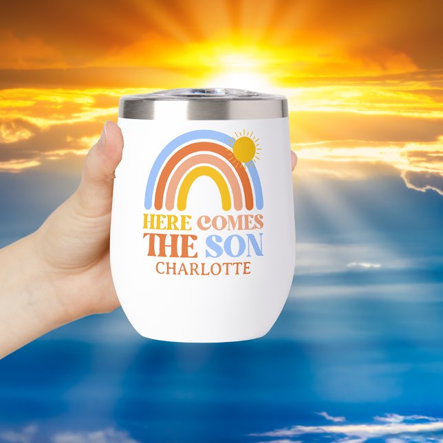 Here Comes The Son Rainbow Boy Baby Shower Thermal Wine Tumbler (Creator Uploaded)