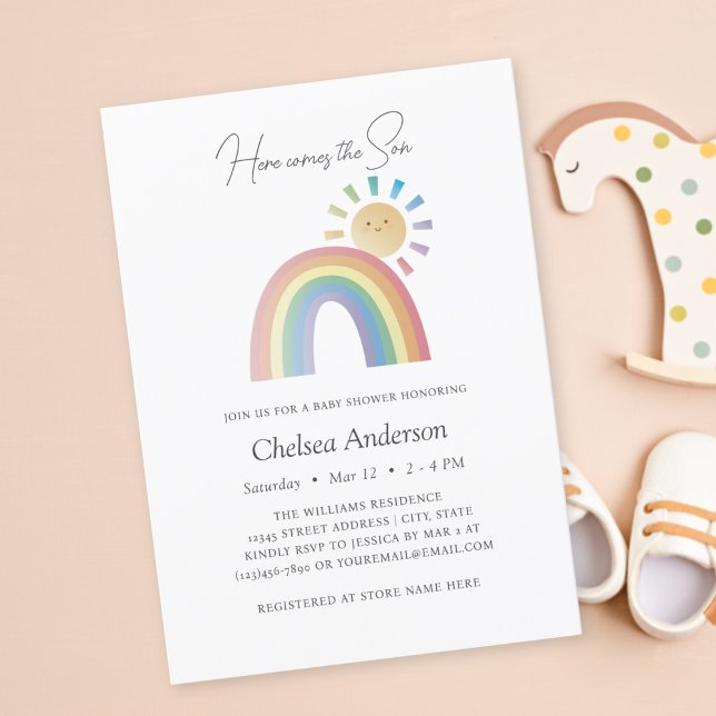 Here Comes The Son Rainbow Sunshine Baby Shower Invitation (Creator Uploaded)