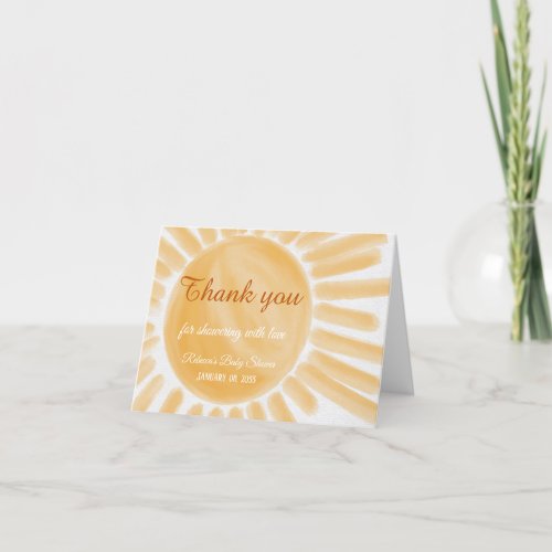 Here Comes the Son Ray Yellow Sunshine Baby Shower Thank You Card