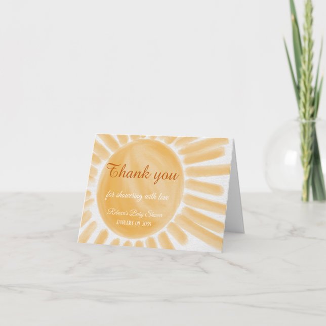 Here Comes the Son Ray Yellow Sunshine Baby Shower Thank You Card (Front)