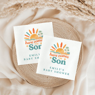 Here Comes The Son Retro Baby Boy Shower Napkins