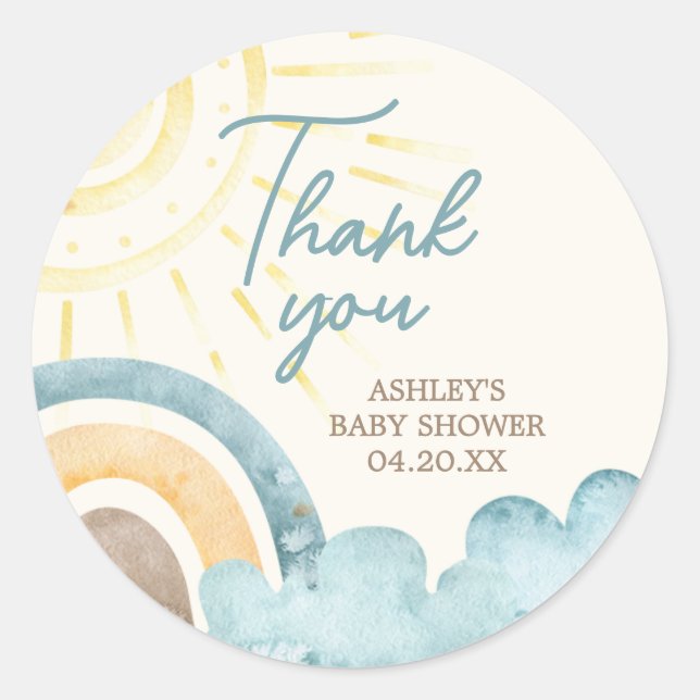 Here Comes The Son Retro Baby Shower Classic Round Sticker (Front)