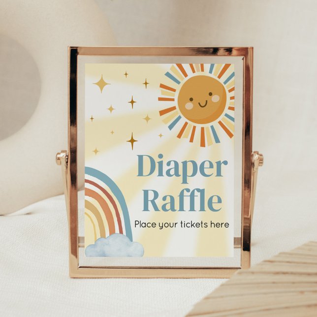 Here Comes the Son Retro Baby Shower Diaper Raffle Poster (Retro Here Comes the Son Baby Shower Diaper Raffle Sign)