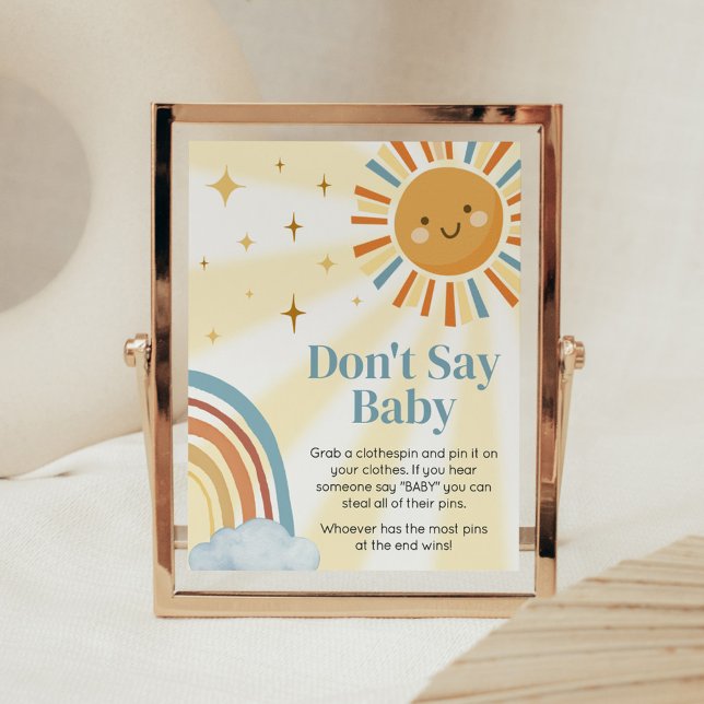 Here Comes the Son Retro Baby Shower Dont Say Baby Poster (Retro Here Comes the Son Baby Shower Don't Say Baby Sign)