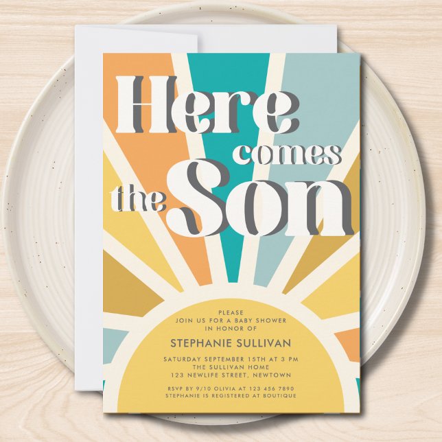Here Comes the Son Retro Baby Shower Invitation (Creator Uploaded)