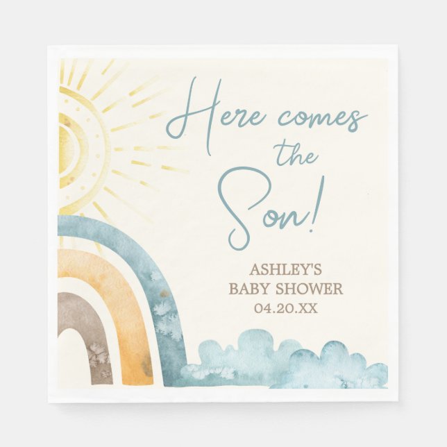 Here Comes The Son Retro Baby Shower Napkins (Front)