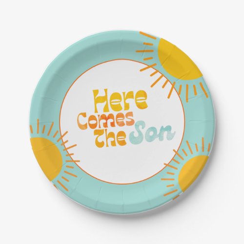 Here Comes the Son retro baby shower Paper Plates