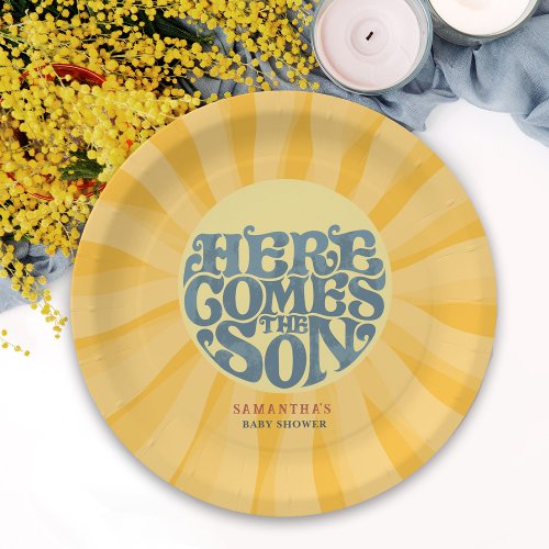 Here Comes the Son Retro Baby Shower Paper Plates