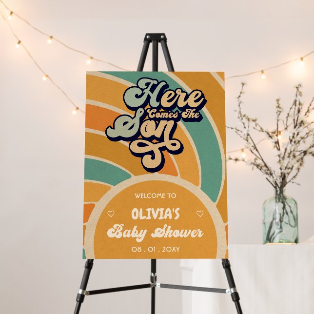 Here Comes The Son Retro Baby Shower Welcome Foam Board (In Situ (Stand))