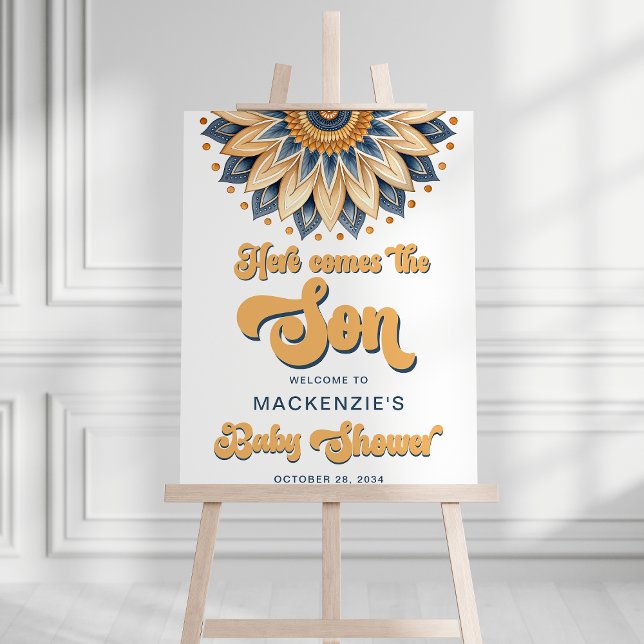 Here Comes the Son Retro Baby Shower Welcome Foam Board (Here comes the Son - retro typography groovy baby shower welcome sign)