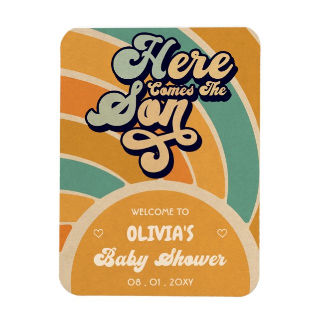 Here Comes The Son Retro Baby Shower Welcome Magnet (Vertical)