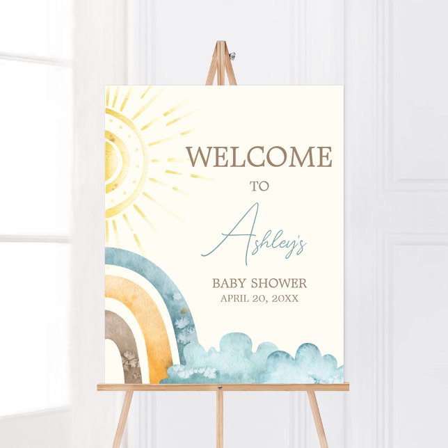 Here Comes The Son Retro Baby Shower Welcome Poster (Boho Here Comes The Sun Baby Shower Welcome Sign)