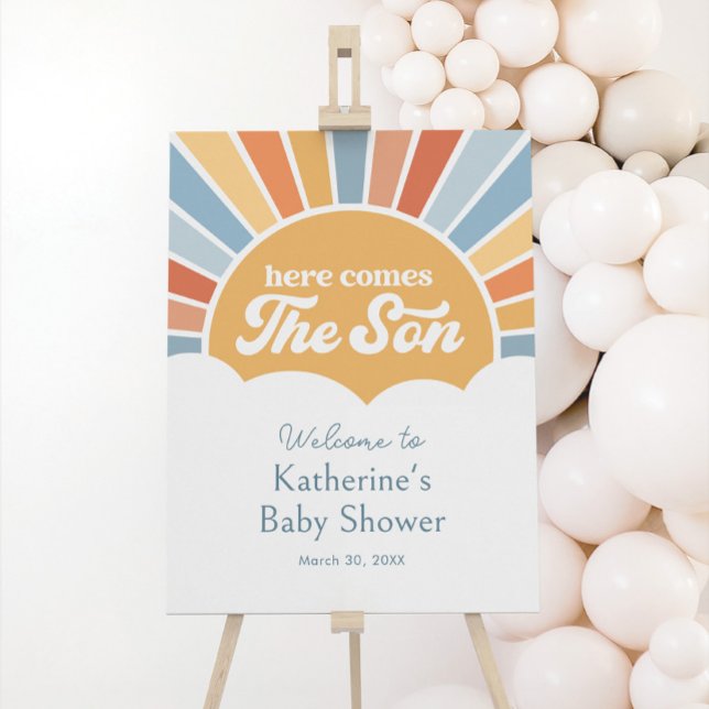 Here Comes the Son Retro Baby Shower Welcome Sign (Creator Uploaded)