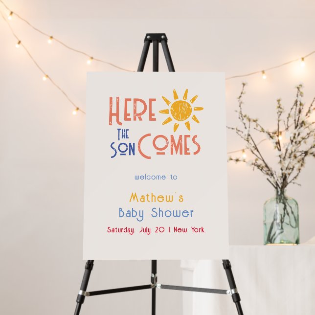 Here Comes The Son Retro Baby Shower Welcome Sign (In Situ (Stand))