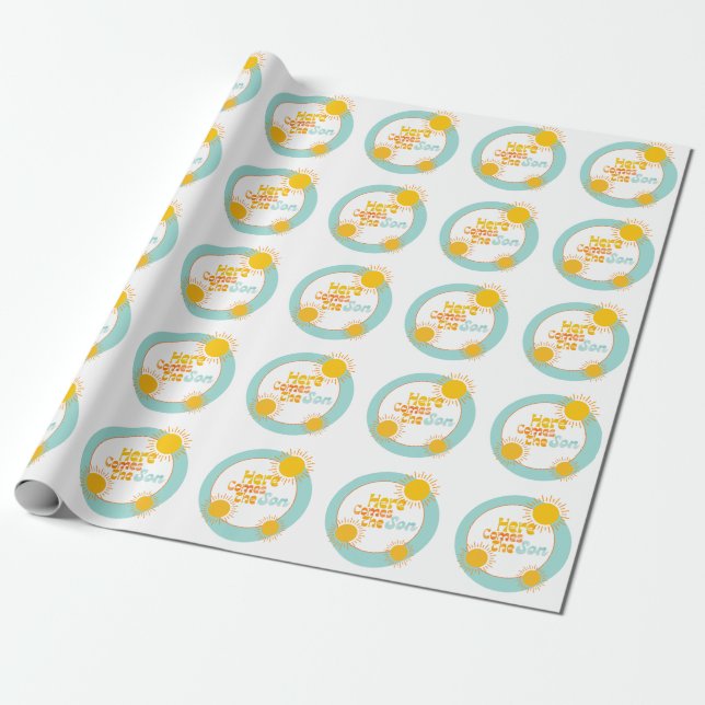 Here Comes the Son retro baby shower Wrapping Paper (Unrolled)
