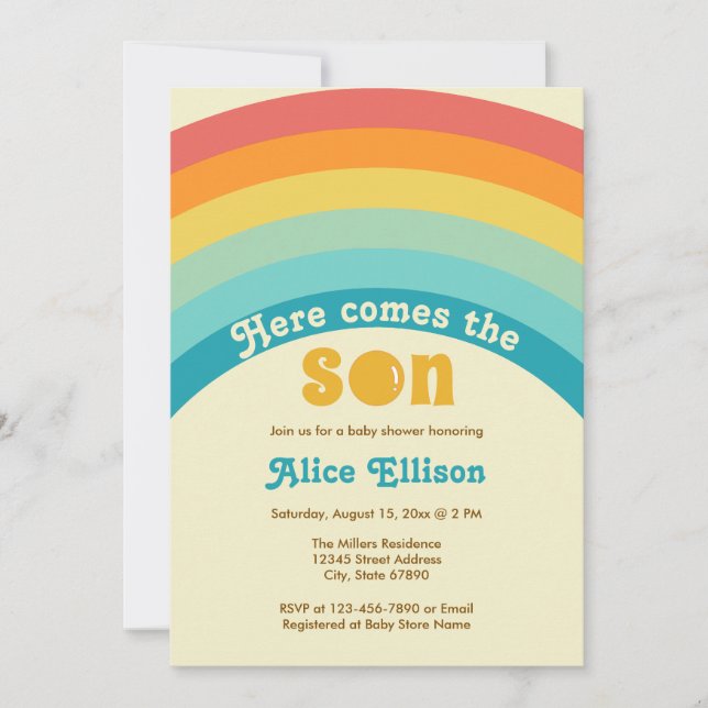 Here Comes the Son Retro Boho Baby Shower Invitation (Front)