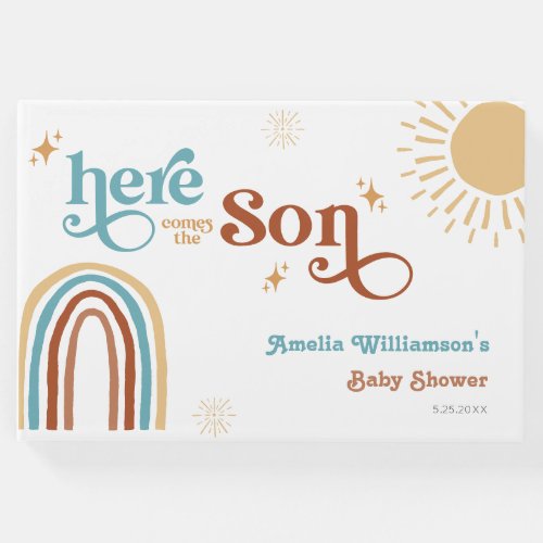 Here Comes the Son Retro Boho Boy Baby Shower Guest Book