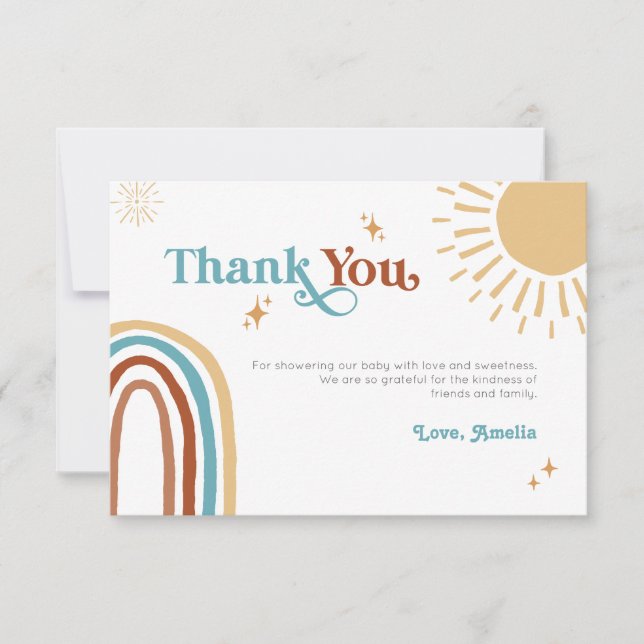 Here Comes the Son Retro Boho Boy Baby Shower Thank You Card (Front)