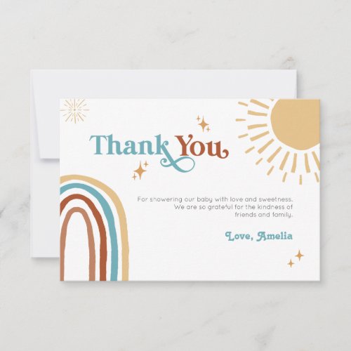 Here Comes the Son Retro Boho Boy Baby Shower Thank You Card