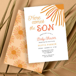 Here comes the son retro boho sun boy baby shower invitation