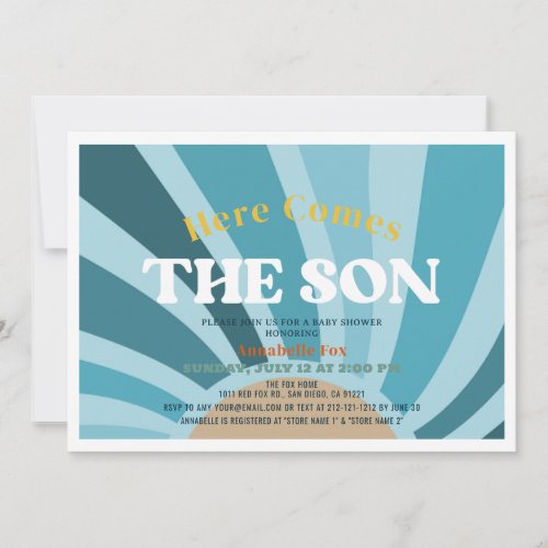 Here Comes the Son Retro Boy Baby Shower Invitation