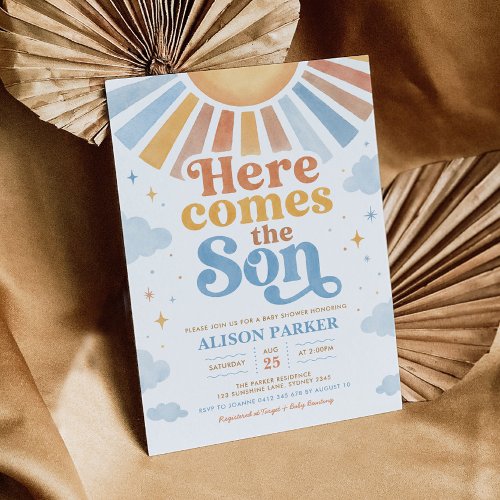 Here Comes the Son: Retro Boy Baby Shower Invitation
