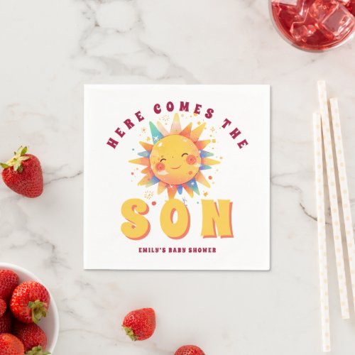 Here Comes The Son Retro Boy Baby Shower Napkins