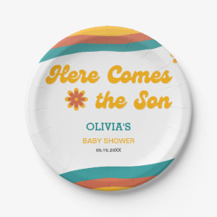 Here Comes the Son Retro Boy Baby Shower Paper Plates