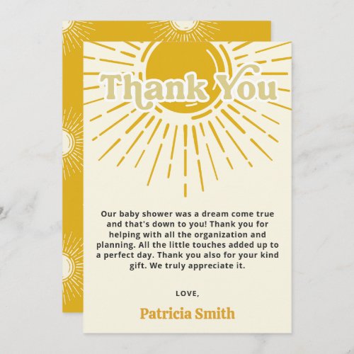Here comes the son retro boy baby shower thank you card