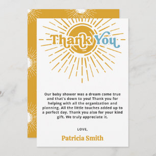 Here comes the son retro boy baby shower thank you card