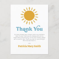 Here comes the son retro boy baby shower Thank You Postcard