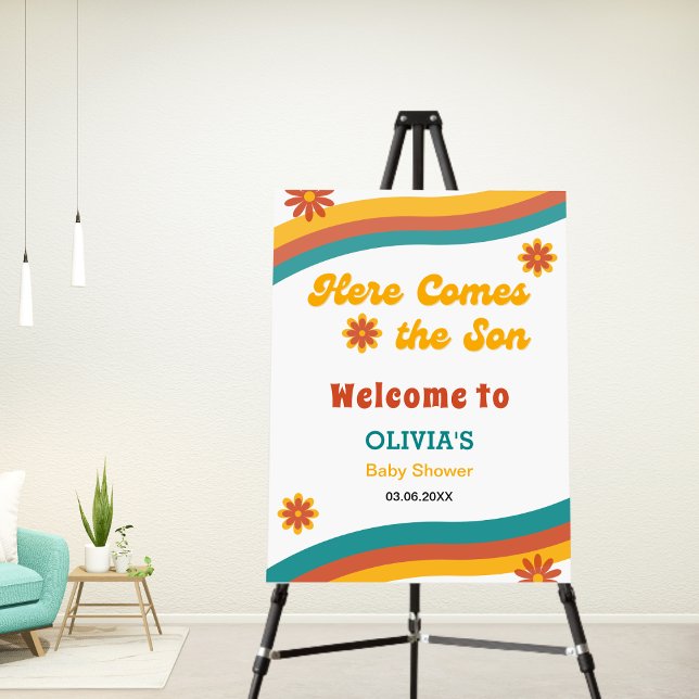 Here Comes the Son Retro Boy Baby Shower Welcome  Foam Board (Here Comes the Son Retro Boy Baby Shower Welcome Sign )