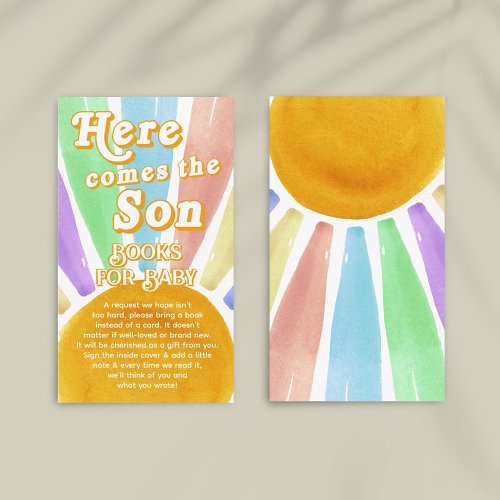 Here Comes The Son Retro Boys Baby Shower Book Enclosure Card