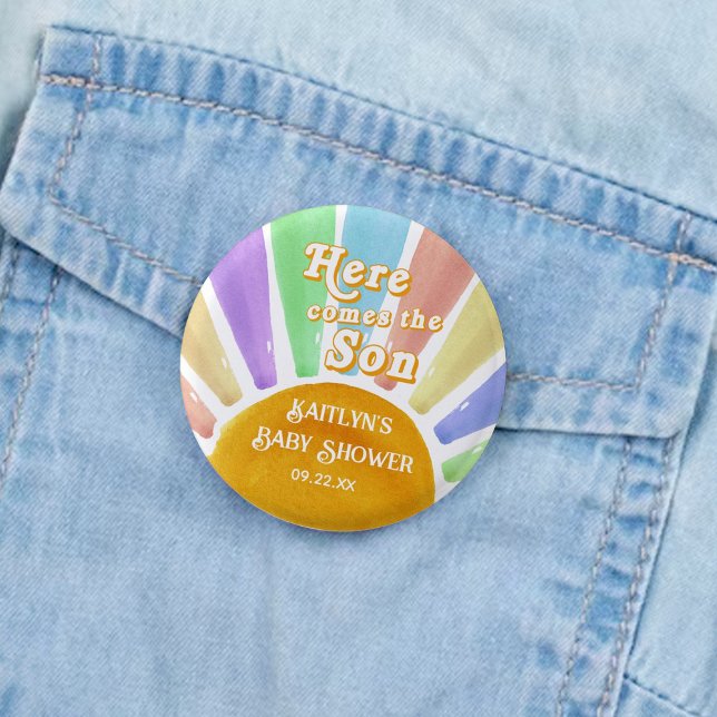 Here Comes The Son Retro Boys Baby Shower Button (Creator Uploaded)