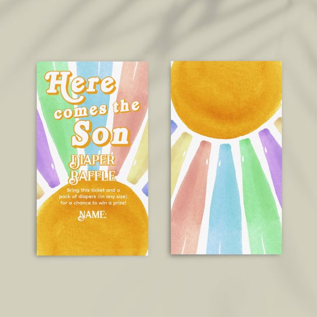 Here Comes The Son Retro Boys Baby Shower Diaper Enclosure Card (Creator Uploaded)