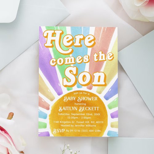 Here Comes The Son Retro Boys Baby Shower Invitation