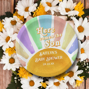 Here Comes The Son Retro Boys Baby Shower Paper Plates