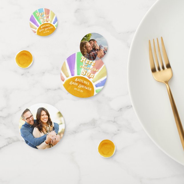 Here Comes The Son Retro Boys Baby Shower Photo Confetti (Group)