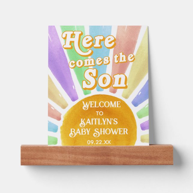 Here Comes The Son Retro Boys Baby Shower Welcome Picture Ledge (Front)