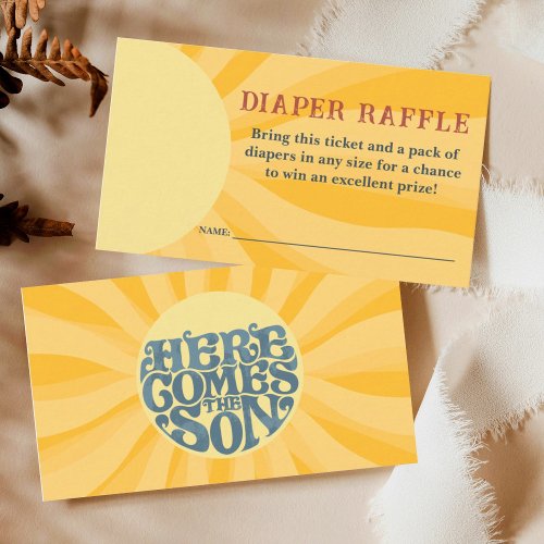 Here Comes the Son Retro Diaper Raffle Enclosure Card