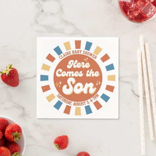 Here Comes the Son Retro Groovy Baby Shower Birth Napkins