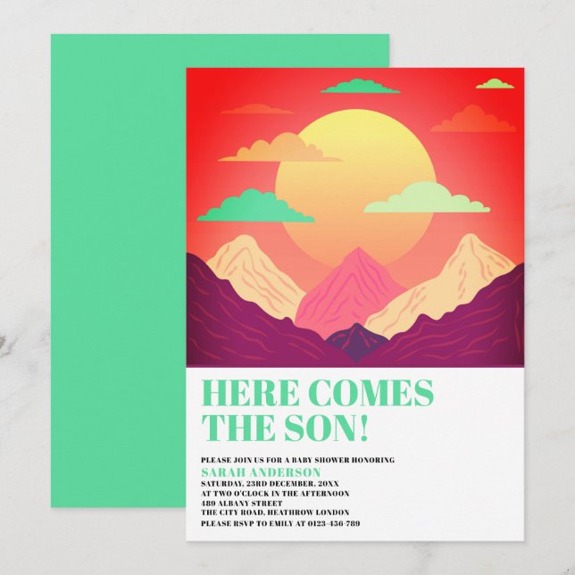 Here Comes The Son Retro Psychedelic Baby Shower Invitation (Front/Back)